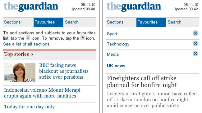 Favourites functionality on the new m.guardian.co.uk site