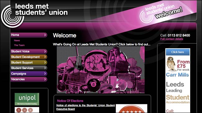 Leeds Metropolitan University Student Union homepage
