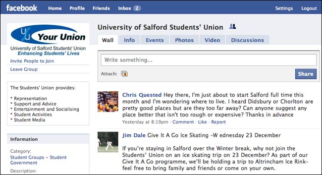 Salford Student Union Facebook page