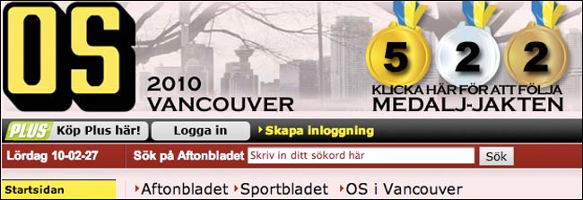 Sweden's Aftonbladet medal masthead