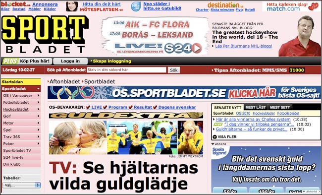 Sweden's Aftonbladet Sport front