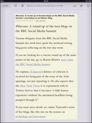 Instapaper page layout