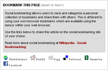 Sky News social bookmarking links and contextual help
