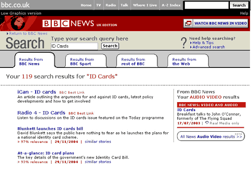 Search results page from BBC News