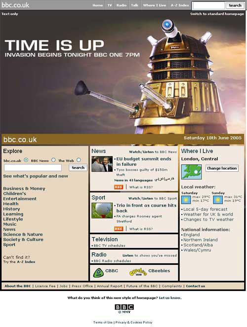 The BBC's special Dalek homepage from 2005