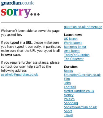 The Guardian 404 page