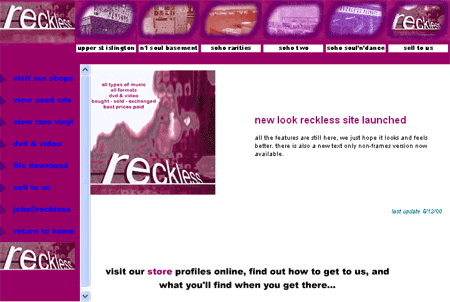 Reckless website circa 2000