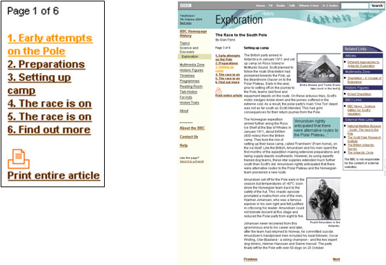 The BBC History site with contextual article box-outs