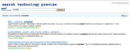 Screengrab of the MSN technology preview search results page