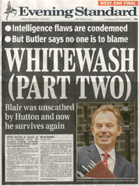 Front page of the West End Final edition of the Evening Standard - 14th July 2004 - Headline - Whitewash (Part Two)