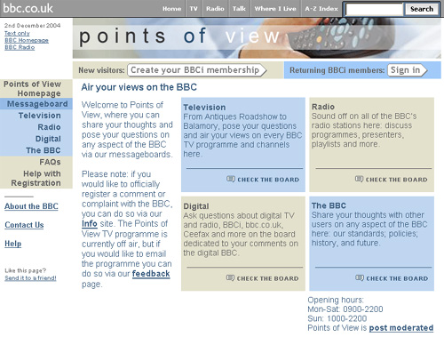 The Points of View homepage in 2004