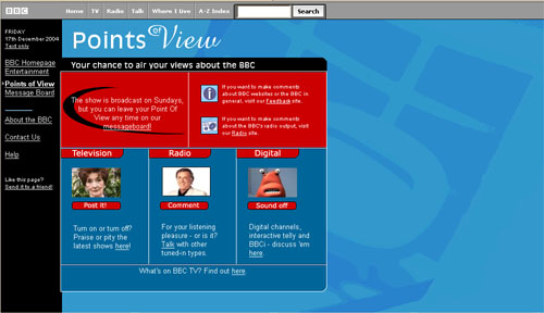 Screengrab of the old BBC Points of View message board homepage