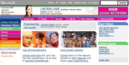 BBC Asian Network homepage promoting the Top 40 soundtracks