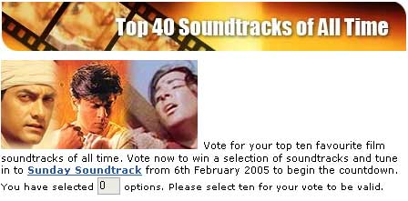 BBC Asian Network Top 40 Soundtracks vote