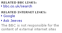 Related BBC and Internet links panel from the BBC News article about BBC Search