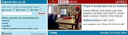 Coverage of the Pope's death on BBC.co.uk