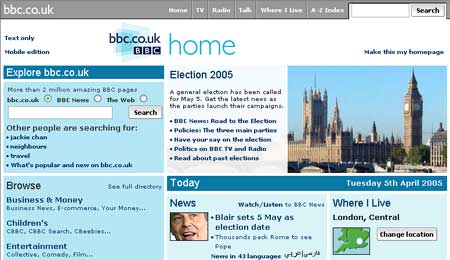 Election coverage on BBC.co.uk