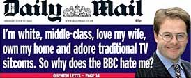 Daily Mail front page promoting Quentin Letts anti-BBC article