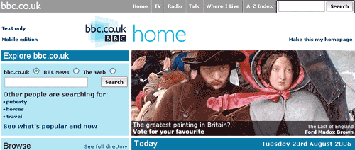 BBC Homepage promotion for the Greatest painting Vote