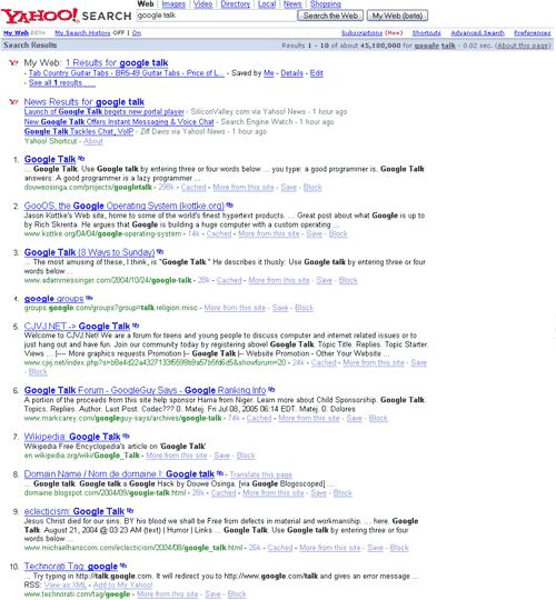 Google results for a 'Google Talk' search