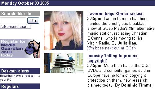 A Dalek on the mediaguardian homepage today