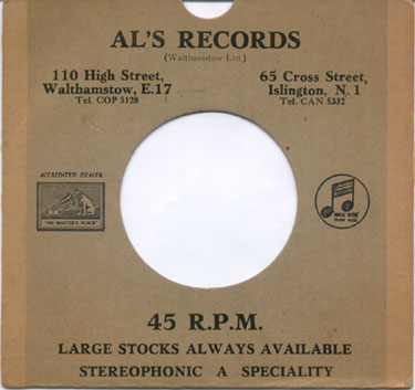 Al's Record generic 7 inch sleeve from the fifties or sixties