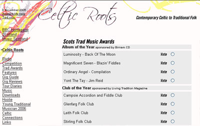 Scots Trad Music Awards on the BBC Celtic Roots site