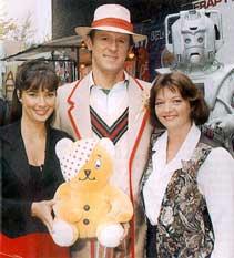 Publicity still for Dimensions in Time featuring Peter Davison, Nicola Bryant and Sarah Sutton