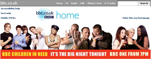 Children in Need 'jumbo' format promo on the BBC homepage
