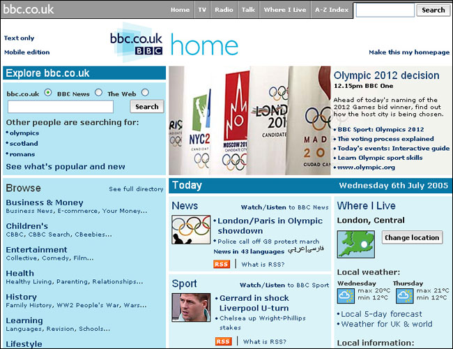 BBC homepage Olympic preview