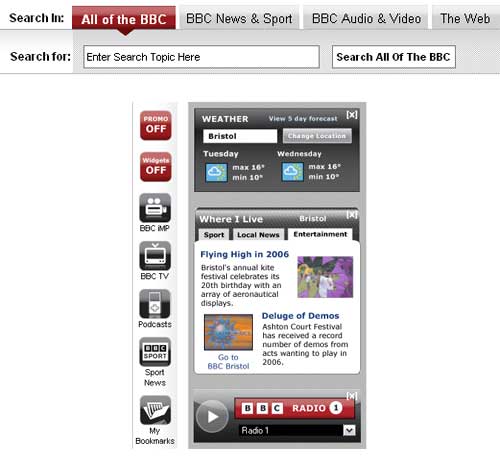 Search box and widgets from BBC v2006