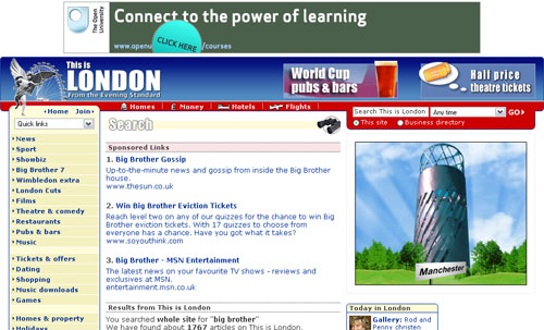 This Is London search results page