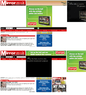 Mirror homepage scuppered by intrusive Currys advert