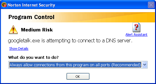 Norton warning message