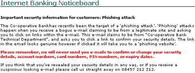 The banks anti-phishing warning