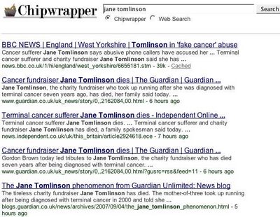 Jane Tomlinson Chipwrapper search