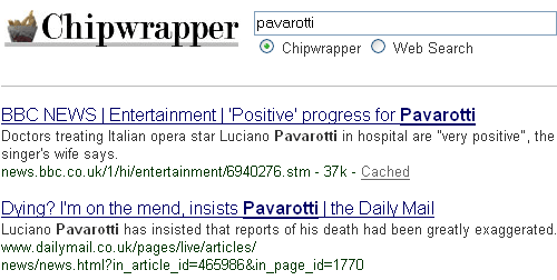 Chipwrapper Pavarotti search