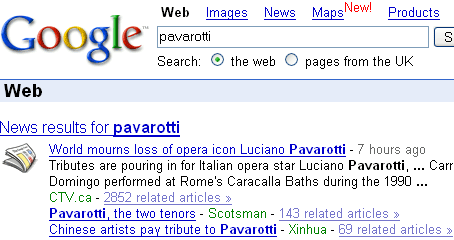 Google Pavarotti news