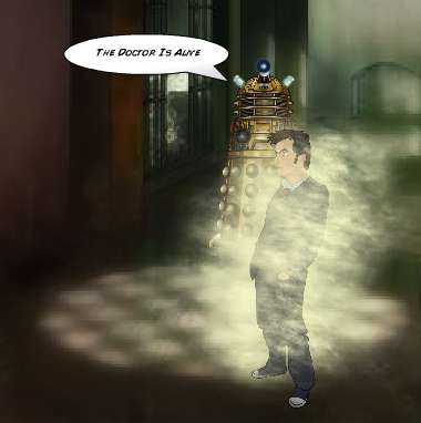 A comic Dalek menaces the Doctor