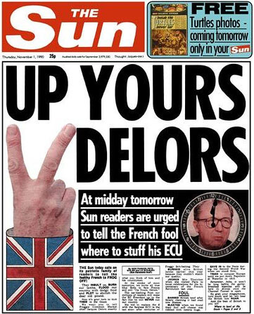 The Sun's 'Up Yours, Delors!' front page