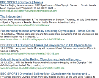 Olympic Chipwrapper tennis search results