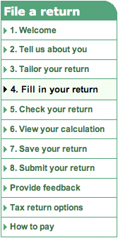 HMRC Tax Form navigation