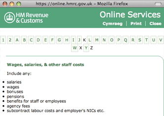 HMRC contextual help pop-up