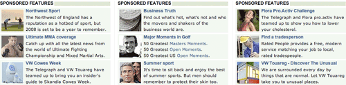 Sponsored Features section on The Telegraph Sports index page