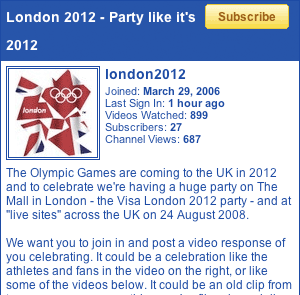 London 2012 YouTube channel details
