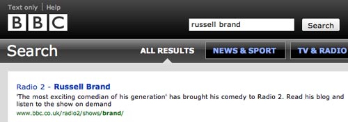 Russell Brand search on bbc.co.uk