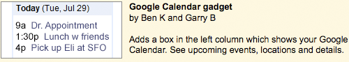 Gmail calendar gadget