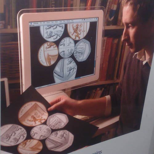 Matt Dent and his coins displayed on Indesign