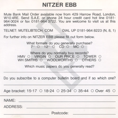 Nitzer Ebb promo card