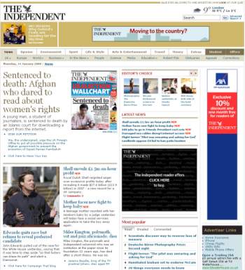 The Independent's new homepage